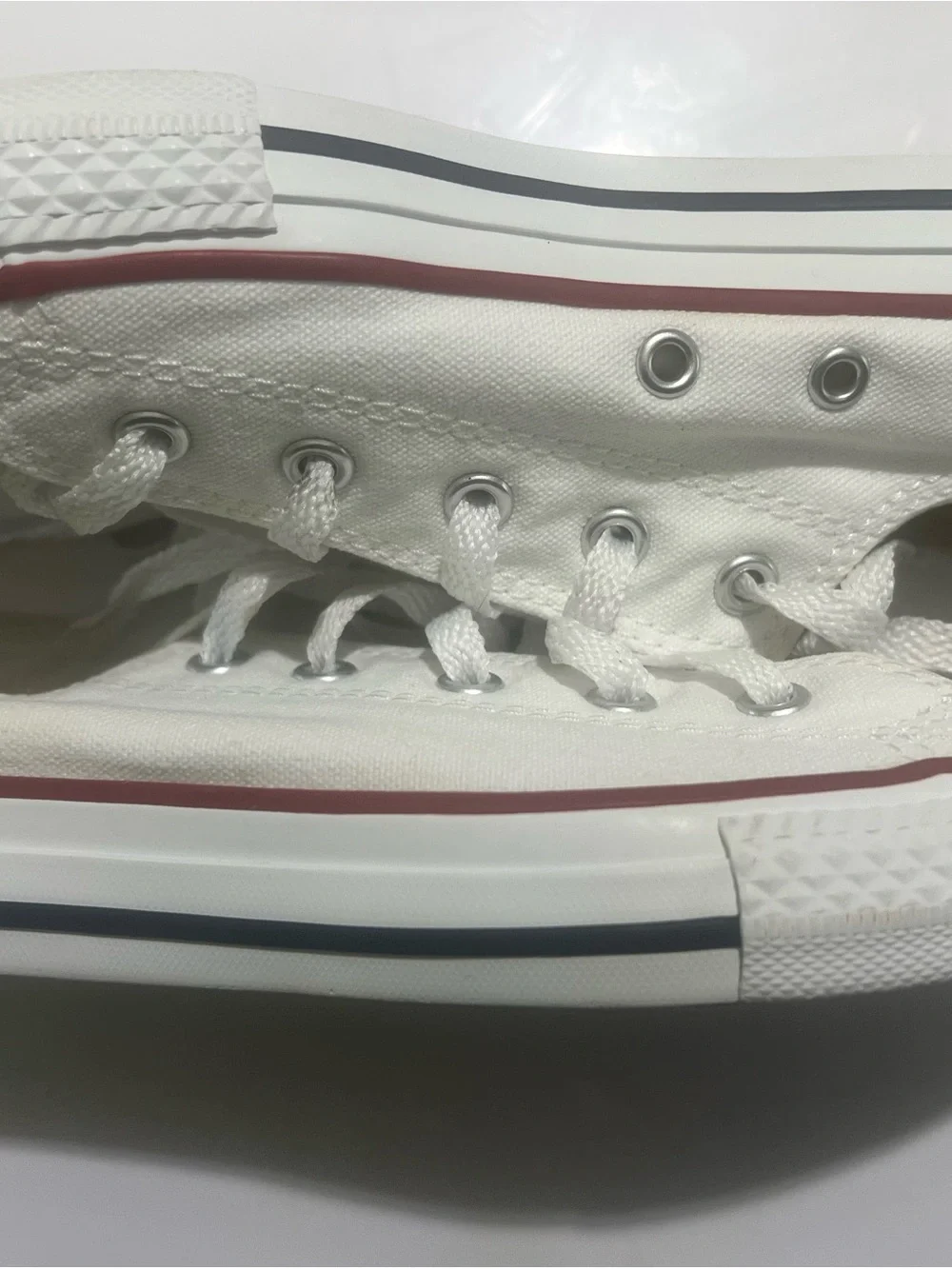 Converse Kids White Low Top Canvas Sneakers with Red Stripe